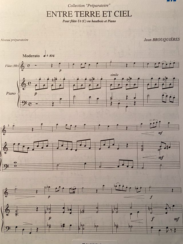 Entre Terre et Ciel pour flute et piano - Jean Brouquières