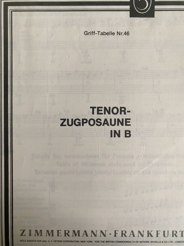 Table for the Tenor Slide Trombone in Bb