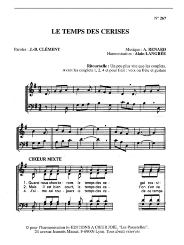 Le Temps Des Cerises SSATB - Renard - Langrée