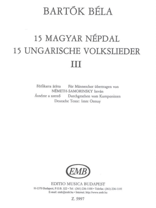 15 Ungarische Volkslieder Volume 3 - TTBB - Béla Bartok